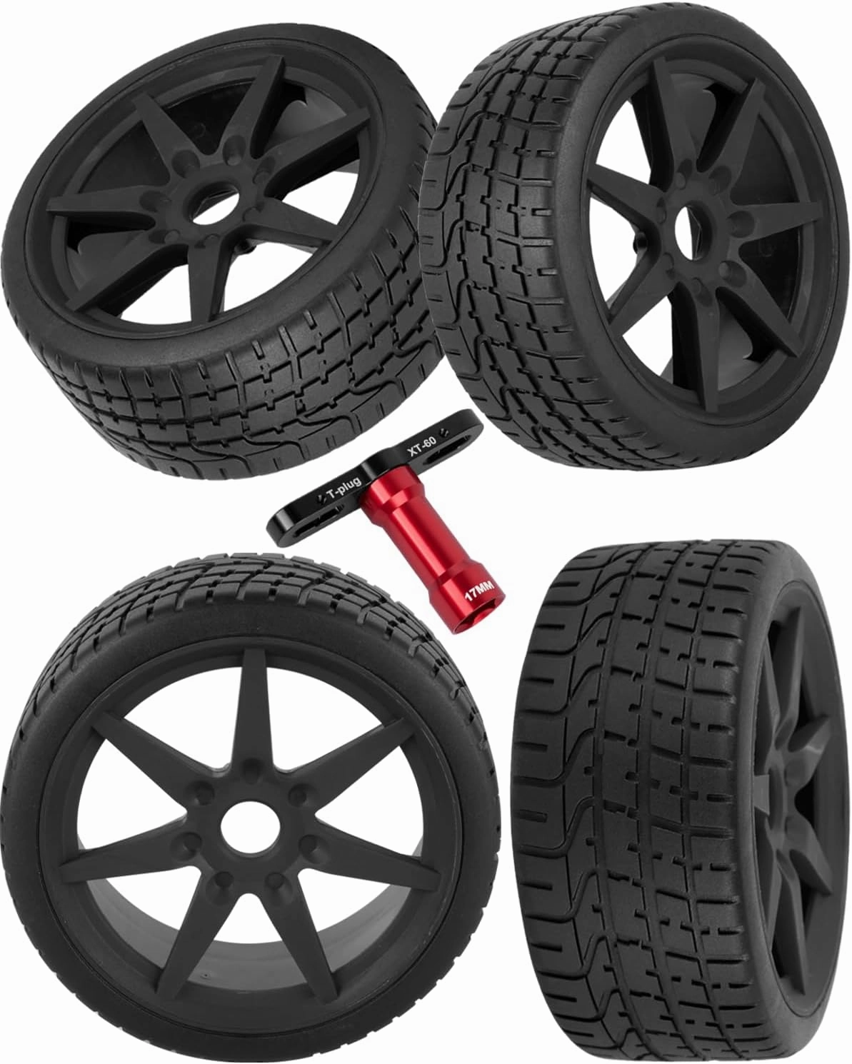RC Buggy Wheels and Tires for 1/8 Typhon 6S BLX,1/7 Infraction 6S BLX,Limitless Buggy Off-Road Car,Pre-glued Buggy Tires Tyre and Wheels,4pcs,Black