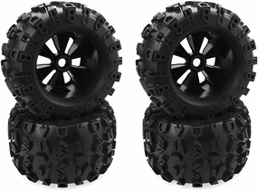 RC Car Accessories Compatible with Traxxas for Maxx for Tmaxx for E-Revo for Revo 3.3 for JLB 1/8 Scale RC for Monster Truck 4Pcs Tires and Wheels Set Glued