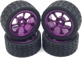 RC Car Accessories Compatible with Wltoys 144001 144010 124007 124016 124019 A959 A959-B RC Car Upgrade Parts 4pcs 65mm Rubber Tire Metal Wheel Rim(Purple)