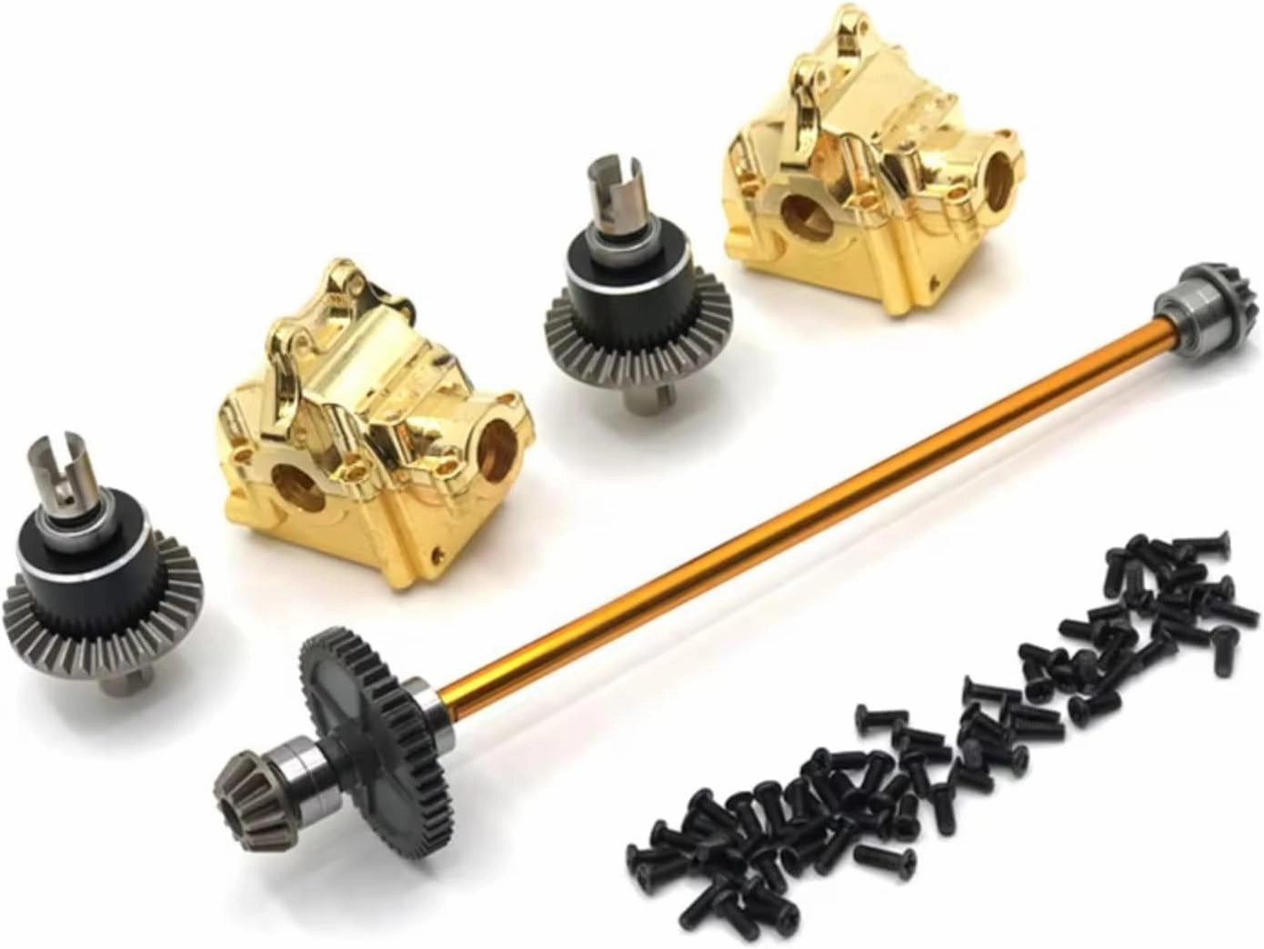RC Car DIY Parts for Wltoys 144010 144001 144002 Metal Center Drive Shaft Upgrade Assembly Transmission Differential Upgrade Kit Parts(Yellow)