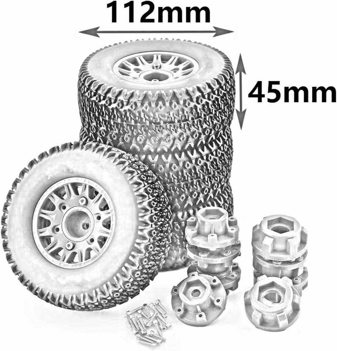 Rc Car Wheel Rim Tire Compatible with TRAXXAS for Slash for ARRMA for SENTON 1/8 1/10 RC Car Short Course Truck 112mm Tire with 12mm 14mm 17mm Wheel Hex(Black)