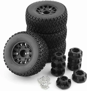 Rc Car Wheel Rim Tire Compatible with TRAXXAS for Slash for ARRMA for SENTON 1/8 1/10 RC Car Short Course Truck 112mm Tire with 12mm 14mm 17mm Wheel Hex(Black)
