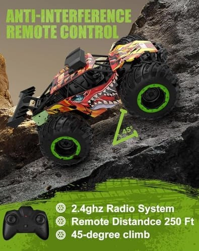 RC Dinosaur Car,1:20 Scale Remote Control Toy Car, High Speed 30 Km/h All Terrains Electric Toy for Boys Kids and Adults Gift (Red)