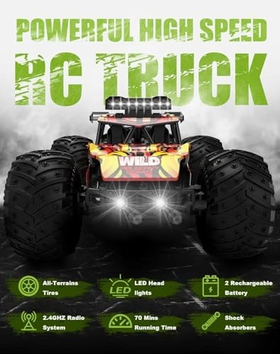 RC Dinosaur Car,1:20 Scale Remote Control Toy Car, High Speed 30 Km/h All Terrains Electric Toy for Boys Kids and Adults Gift (Red)