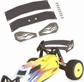 RC Double Rear Wing Carbon Fiber Aluminum Tail Wing for Losi 1/16 Mini Buggy Off Road RC Car Upgrades (Gray)