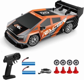 RC Drift Car, 1/24 Remote Control Car 4WD 30KM/H High Speed RC Racing Car 2.4GHz Electric Sport Toy Drifting RC Cars with LED Lights, Mini Car Body for Kids Boys Girls Adults (Orange)