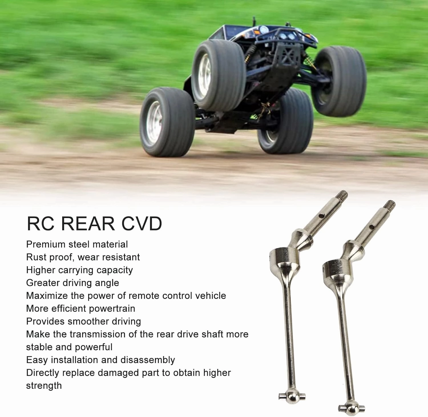 RC Rear Drive Shaft, CVD Steel RC Rear Shaft for LOSI 1/18 Mini B Mini T 2.0 RC Car (Silver)
