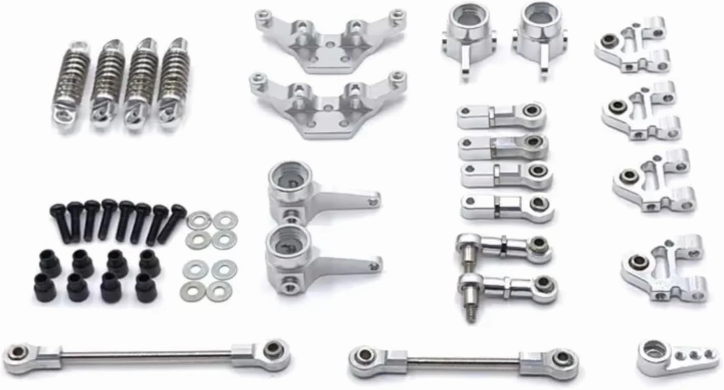 Rc Special Connecting Rod for WLtoys 284131 K969 K979 K989 K999 P929 P939 1/28 9-Piece Metal Connecting Rod Set Rc Crawler Car Truck for Buggy Parts Replacement Use(Silver)