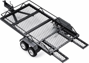 RC Trailer for Hauling Behind Car - Metal Hitch Mount Trailer with 4 Tires Heavy Duty Truck and RC Rock Cars Trailer for 1/18 RC Crawler TRX4M Defender Bronco K10 High Trail F150