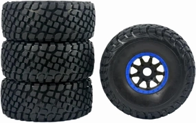 Rc Wheel Rim Tire for Mojave Short-Course Truck Tires Wheel for FS for Desert Truck Off-Road Buggy 336184 1/8 1/7 RC Car Tire 17MM Adapter Wearable(Blue,4pcs)