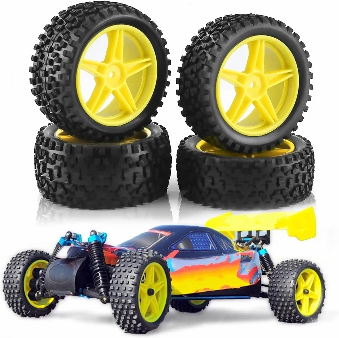 Rc Wheel Rim Tire for Wltoys 144001 144010 124007 124017 124019 for Tamiya for TT02B for HSP 4pcs 87mm Tire Wheel Tyre for 1/10 1/12 1/14 RC Car Off Road for Buggy(Yellow)