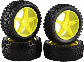 Rc Wheel Rim Tire for Wltoys 144001 144010 124007 124017 124019 for Tamiya for TT02B for HSP 4pcs 87mm Tire Wheel Tyre for 1/10 1/12 1/14 RC Car Off Road for Buggy(Yellow)