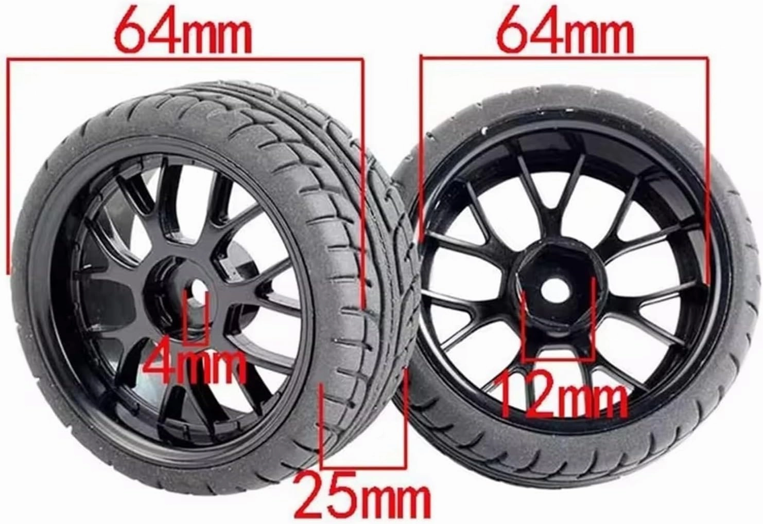 Rc Wheel Rim Tire for WLtoys 144001 and 1/18 1/16 1/10 Car Tyre(4-Pack) RC Car Rubber Tires & Wheels Rims 12mm Hex Hub(Red)