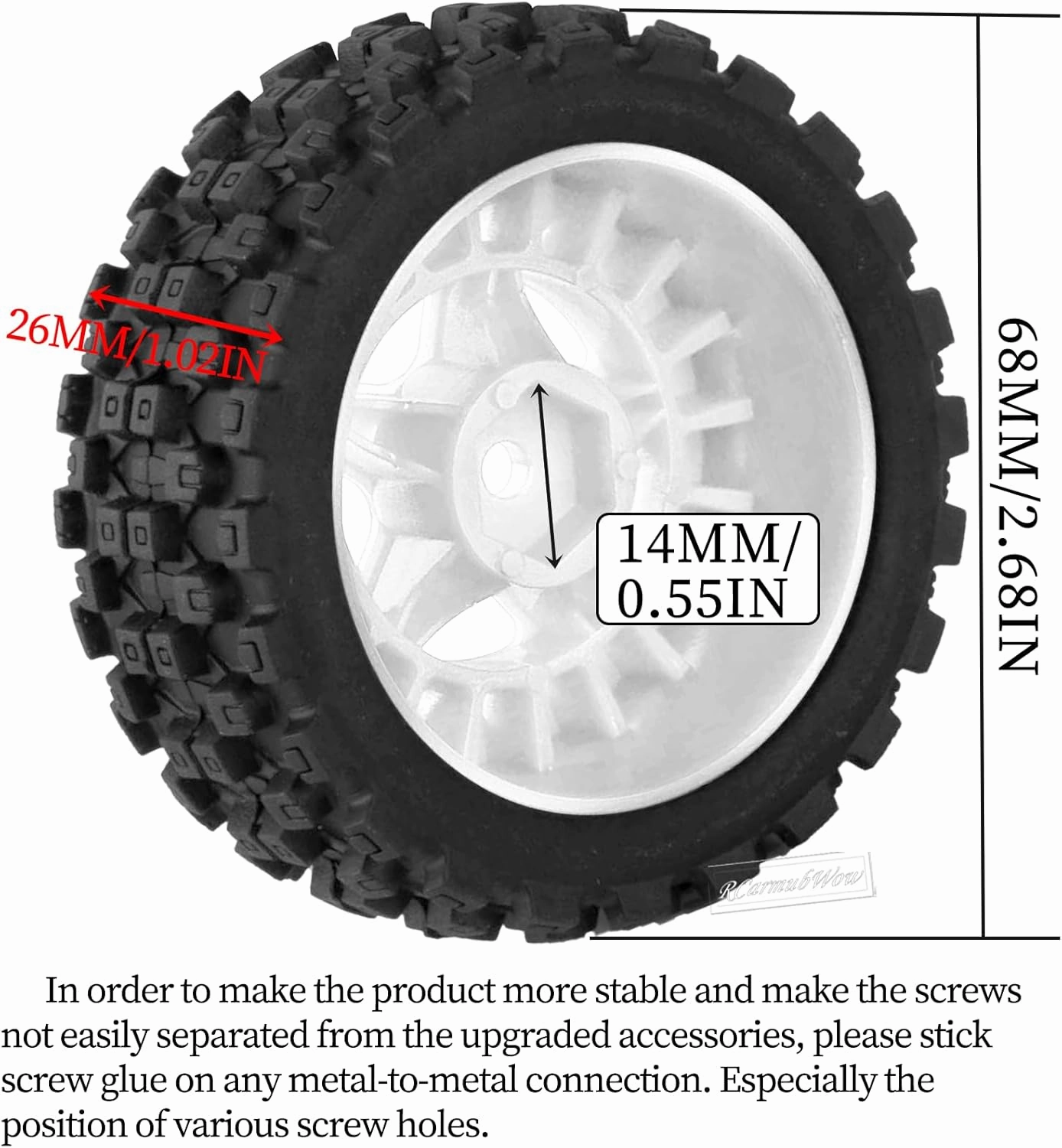 RC Wheels and Tires for 1/18 Typhon Grom RC Crawler Car,RC Buggy Wheels & Rubber Tires,RC Truck Tires RC Wheels,4pcs,White
