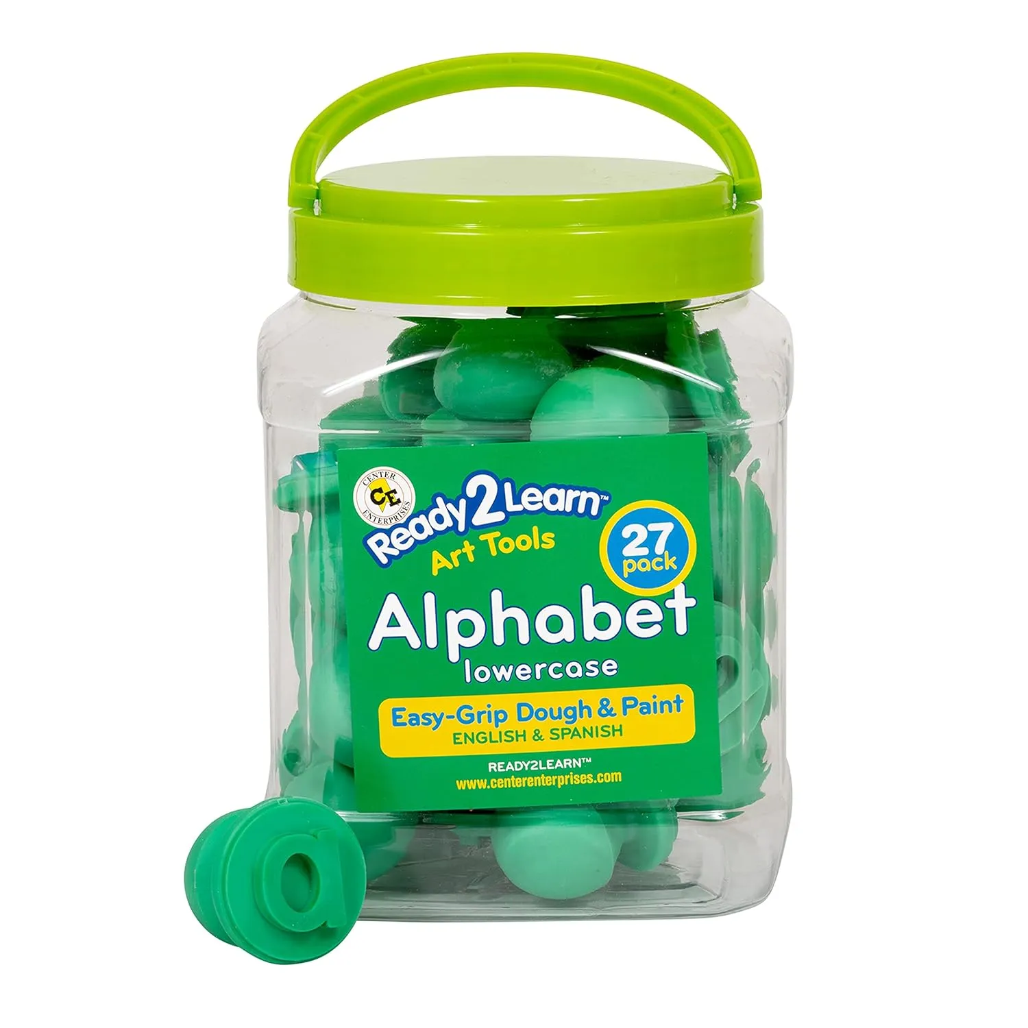 READY 2 LEARN Easy Grip Dough and Paint Stampers | Lowercase Alphabet | Set of 27 | Ages 2  | Easy to Hold Letter Stamps for Kids