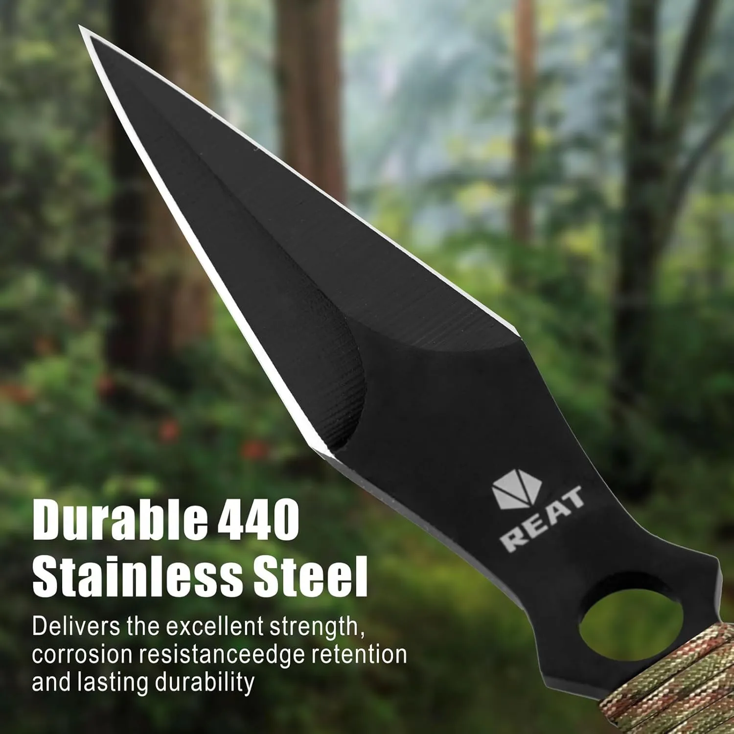REAT Throwing Products - 12 Piece, 6.5" 440 Stainless Steel with Cord-Wrapped Handle, Includes Nylon Carrying Case for Safe Storage,Kunai Knives for Competition, Training and Recreation (Black)