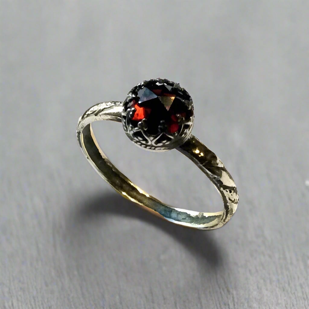 Red Garnet Silver Engagement Ring - Simple Dream.