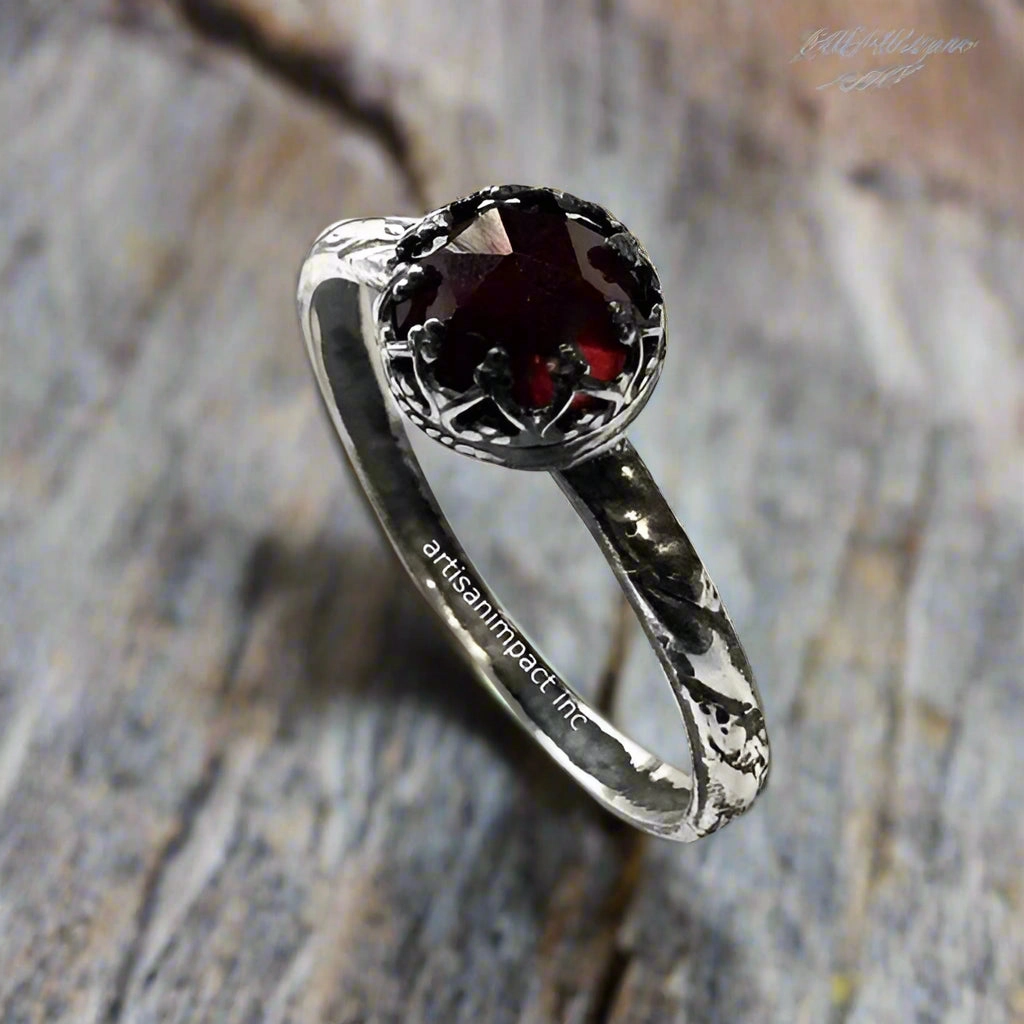 Red Garnet Silver Engagement Ring - Simple Dream.