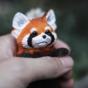 Red Panda Sculpted Hand-Painted Animal Wood Figure