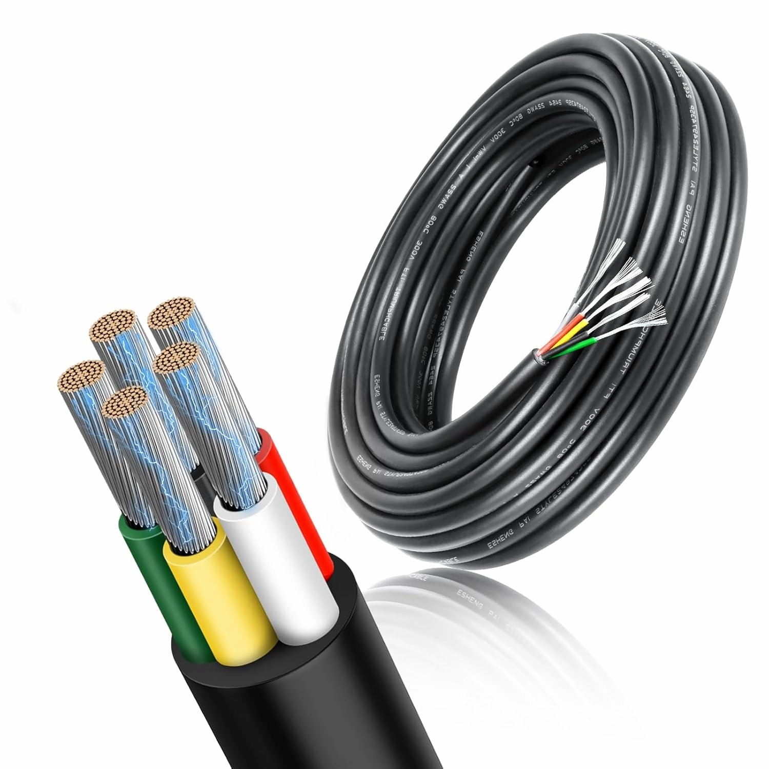 RESHAKE 14 Gauge 5 Conductor Wire, 10FT 14/5 Tinned Copper 5 Wire Cable,Stranded Electrical Wires for Sprinkler,Thermostat,Trailer,Irrigation,Automotive