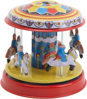 Retro Carousel Horse Wind Up Toy | Handmade Tinplate Clockwork for Collectors/Youngsters | Nostalgic Birthday Present/Home Decoration | 6.1oz Vintage Style
