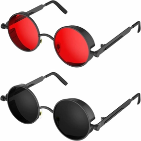 Retro Gothic Steampunk Sunglasses for Women Men Round Lens Metal Frame