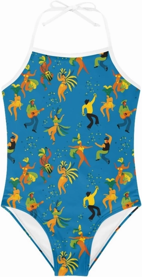 Retro London Stamp Girls One Piece Swimsuits Beach Bathing Suit Little Kids Cute Quick Dry Swimwear 1-10 Years