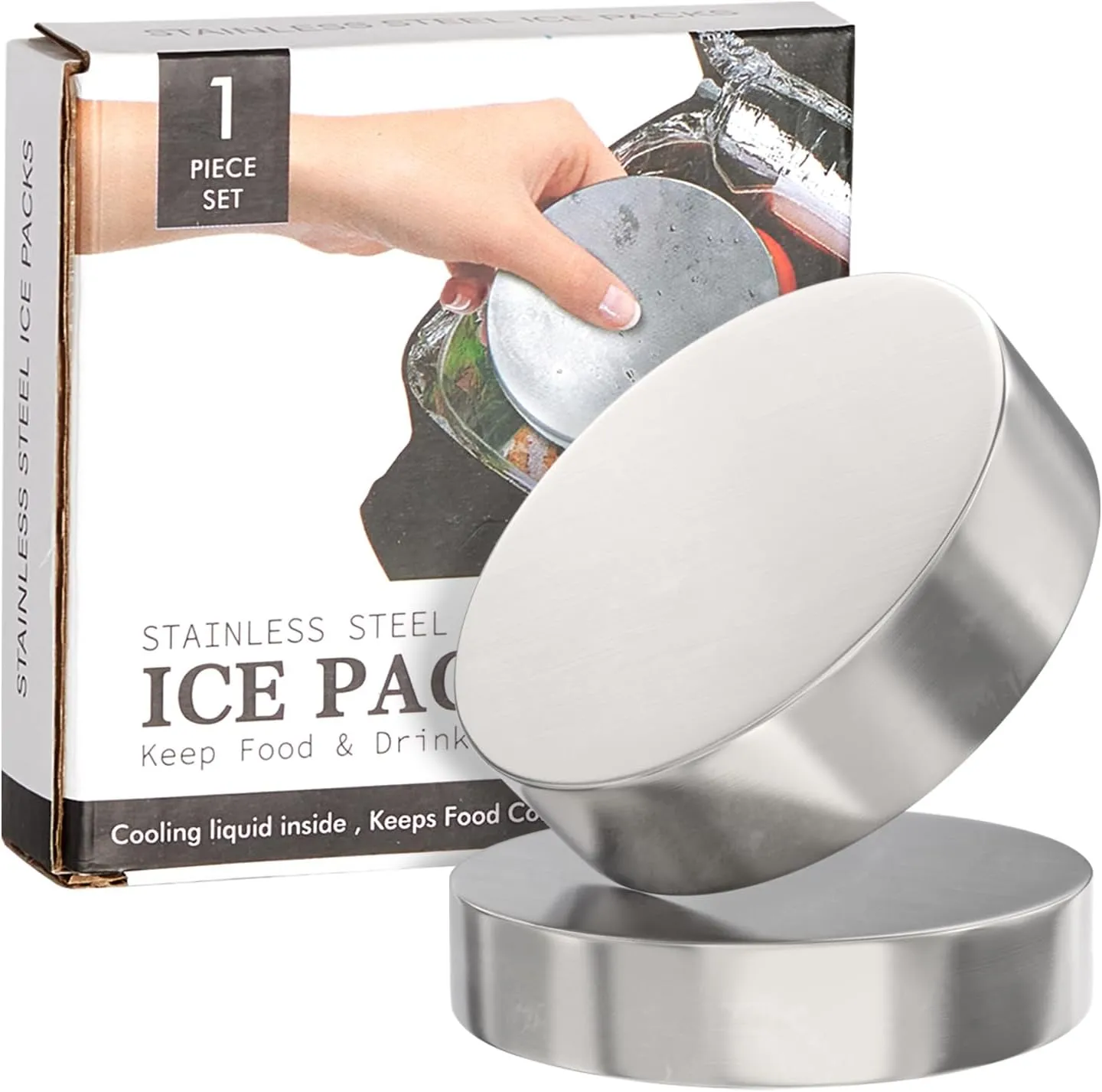 Reusable Stainless Steel Ice Packs for Lunch Boxes, Metal Cooling Pack for Cooler Quick Freezer Packs Long-Lasting Cooler Accessories for Hiking, Camping, Fishing, Picnics - Round