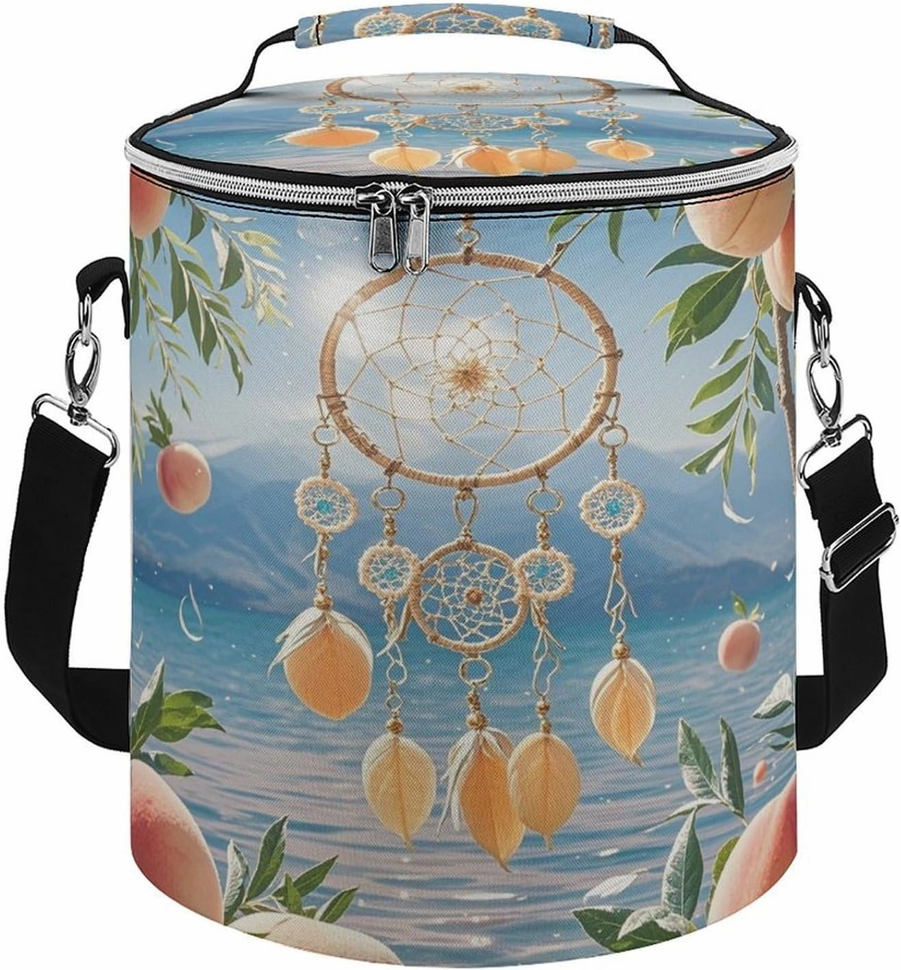 Reusable Cooler Bags, Peach Dream Catcher Printed Camping Cooler Bags,Multi-Purpose Cooler Bags,Cooler Bags for Adults