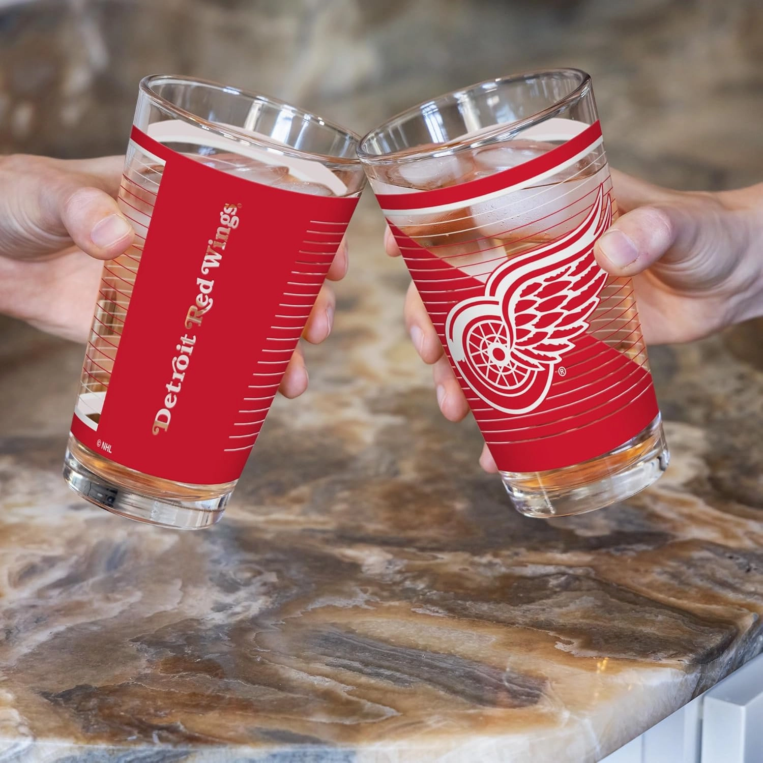 Rico Industries NHL Hockey16 oz Pint Glasses with Digitally Printed Logo, Practical Set of 2 Classic Drinking Glasses, Dishwasher Safe, Great for Water, Beer, Iced Tea, and More