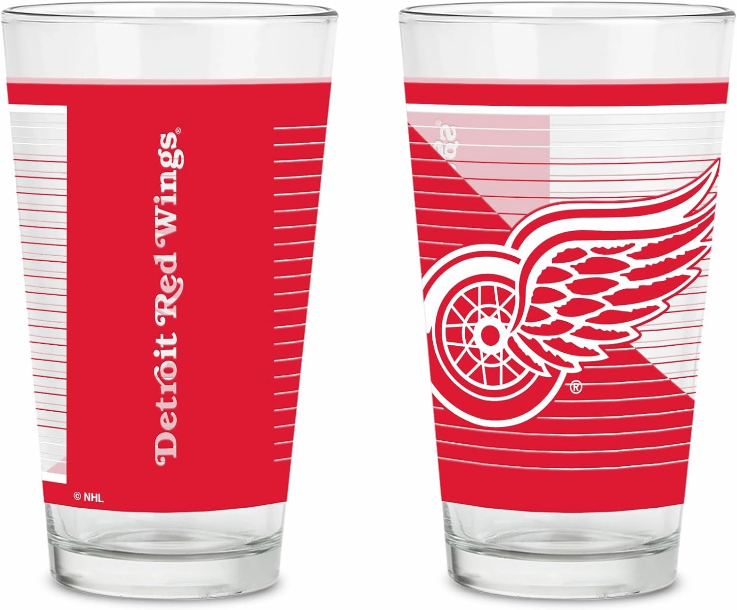 Rico Industries NHL Hockey16 oz Pint Glasses with Digitally Printed Logo, Practical Set of 2 Classic Drinking Glasses, Dishwasher Safe, Great for Water, Beer, Iced Tea, and More