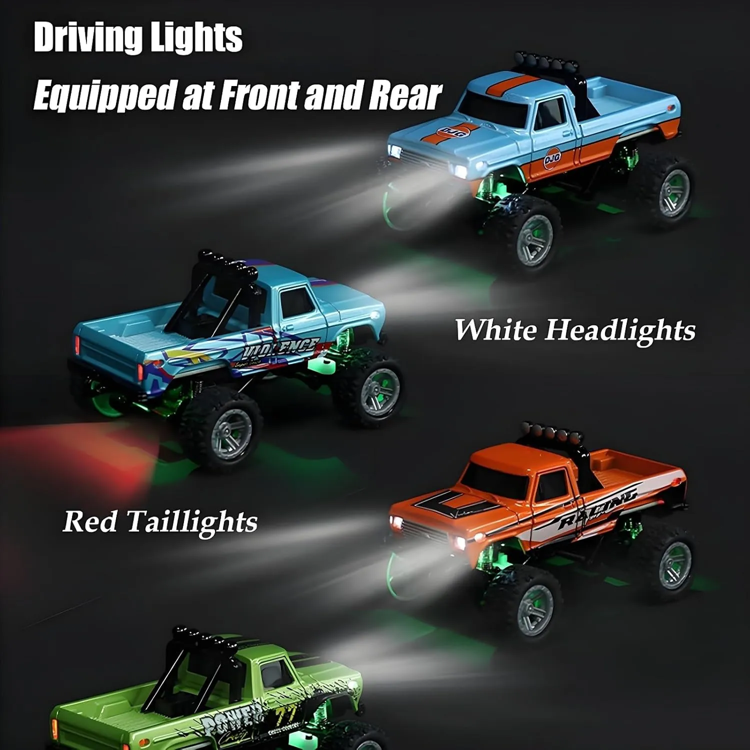 RipRush Mini Monster 1:64 Off-Road LED Alloy Racer,2025 New 3-Speed Variable Speed Off-Road Vehicle with Trailer, with LED and Remote Control, Made to Flex(Grey,Basics)