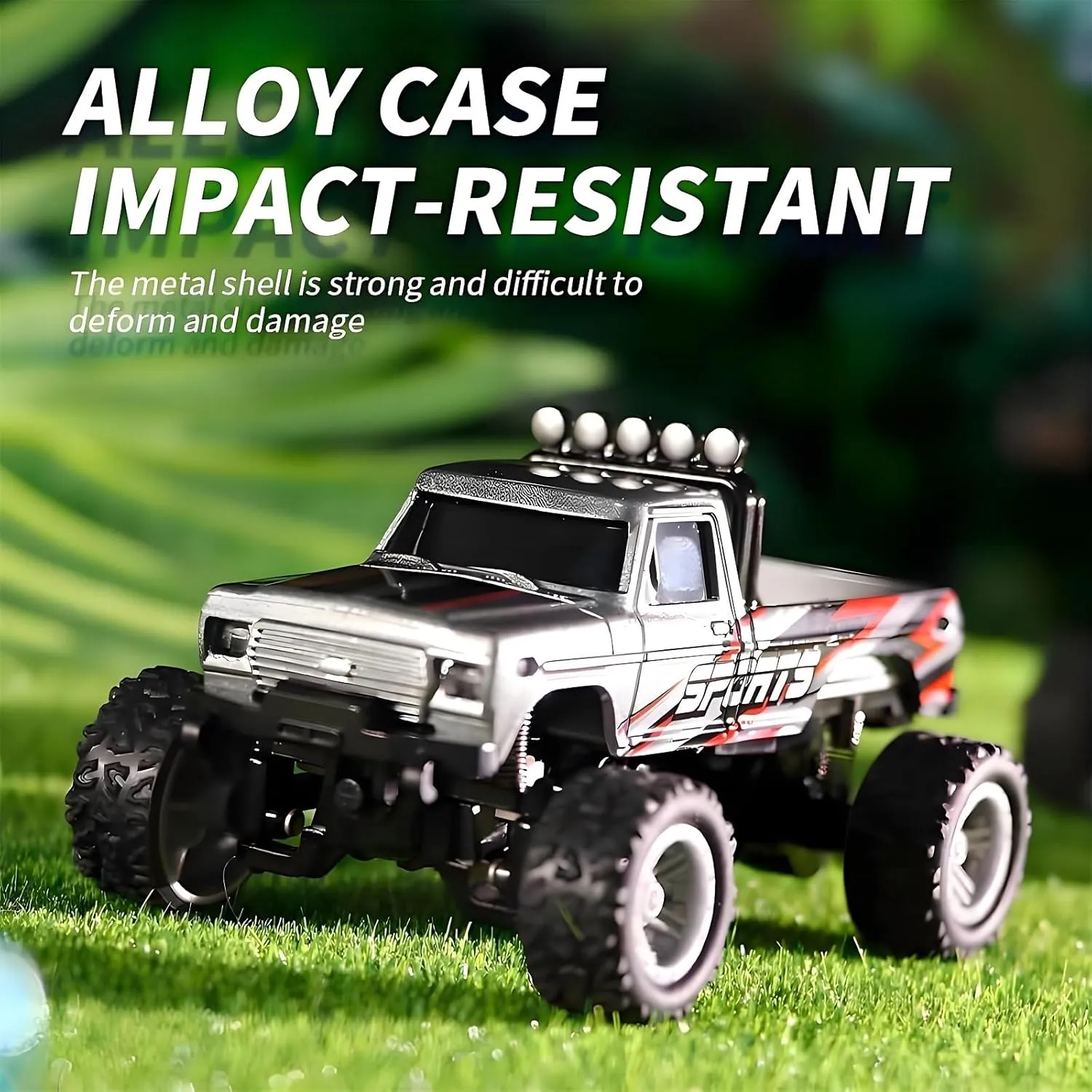 RipRush Mini Monster 1:64 Off-Road LED Alloy Racer,2025 New 3-Speed Variable Speed Off-Road Vehicle with Trailer, with LED and Remote Control, Made to Flex(Grey,Basics)