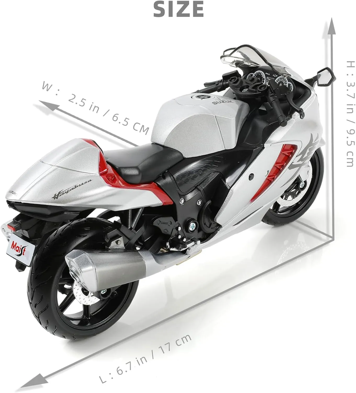 Risopen 1:12 Motorcycle Model Toy for Suzuki Hayabusa Metal Die-cast with Plastic Motorcycle Model for Maisto No Assembly Required Mini Finished Moto Gift for Adult（Silver）