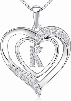 RIVIKO Heart Initial Necklace for Women, 925 Sterling Silver Letter Pendant,Personalized Charm Alphabet Jewelry Valentines Mother's Day Anniversary Christmas Birthday Gifts for Women Her Mom Wife