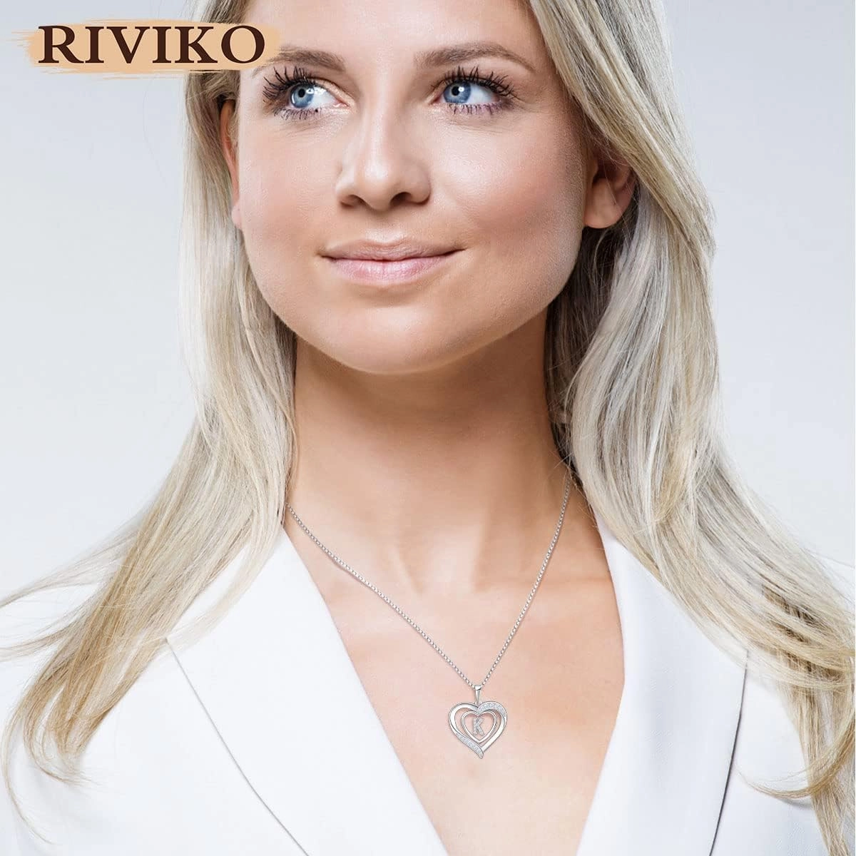 RIVIKO Heart Initial Necklace for Women, 925 Sterling Silver Letter Pendant,Personalized Charm Alphabet Jewelry Valentines Mother's Day Anniversary Christmas Birthday Gifts for Women Her Mom Wife
