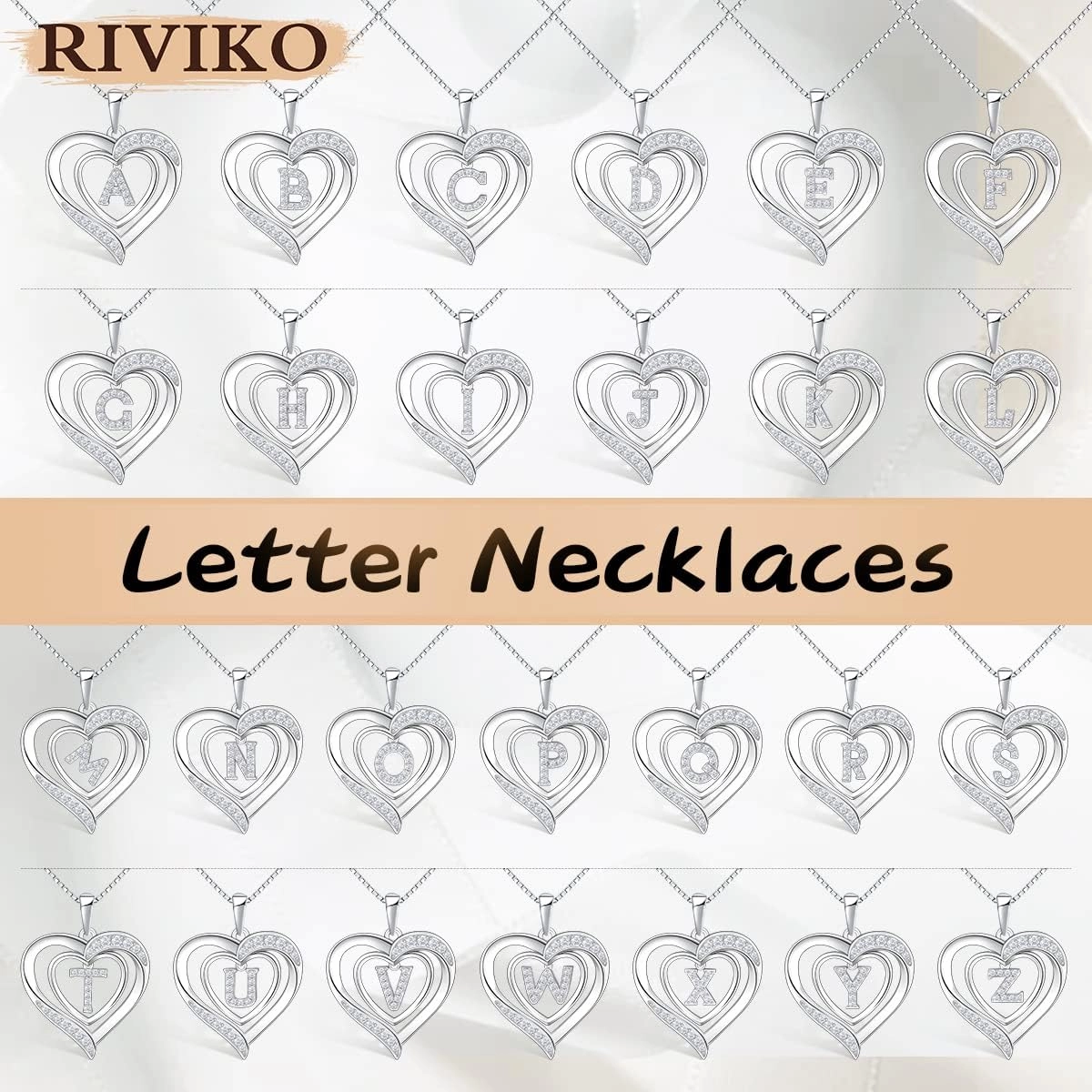 RIVIKO Heart Initial Necklace for Women, 925 Sterling Silver Letter Pendant,Personalized Charm Alphabet Jewelry Valentines Mother's Day Anniversary Christmas Birthday Gifts for Women Her Mom Wife