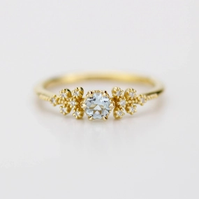 Round aquamarine and diamond ring, vintage style aquamarine ring, round engagement ring