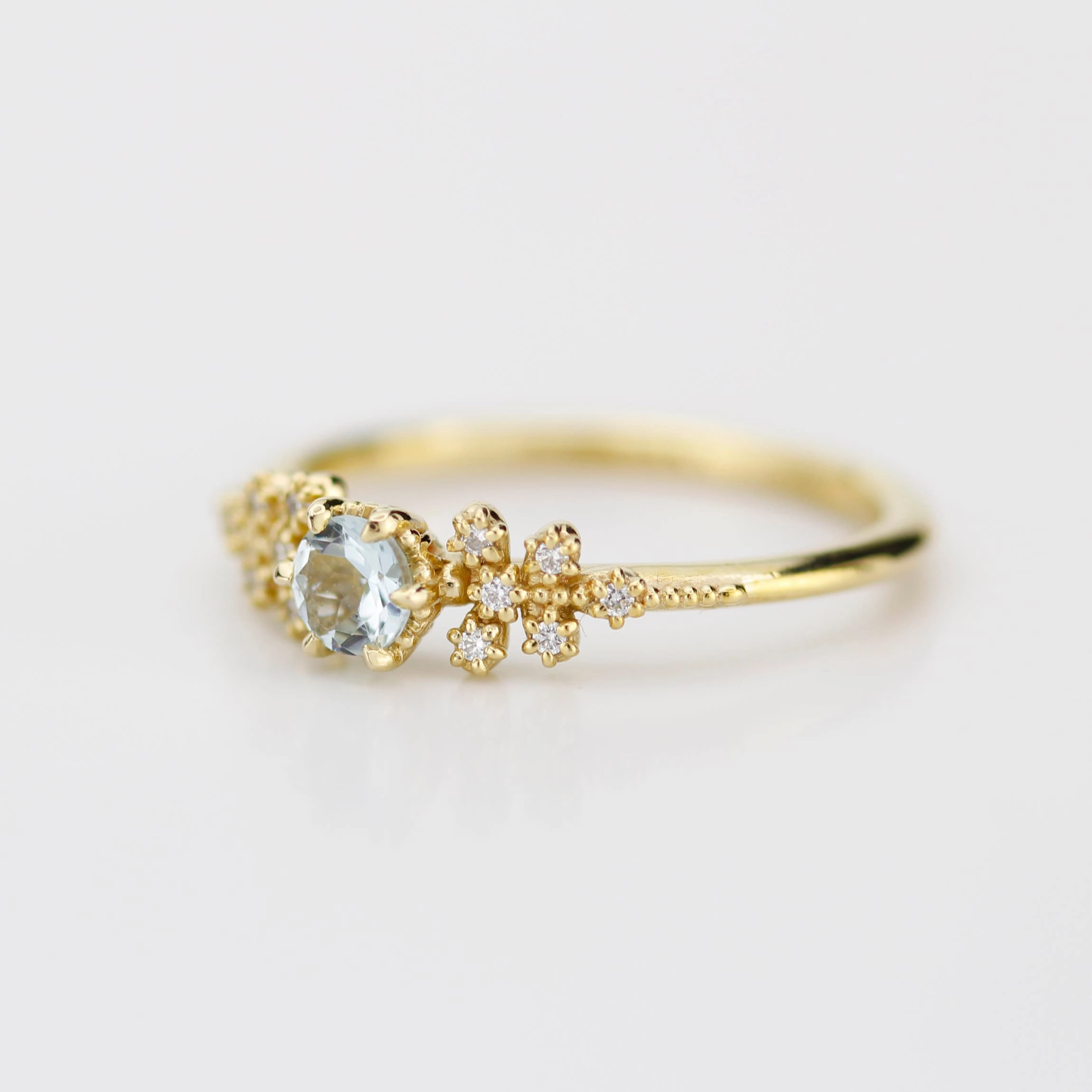 Round aquamarine and diamond ring, vintage style aquamarine ring, round engagement ring