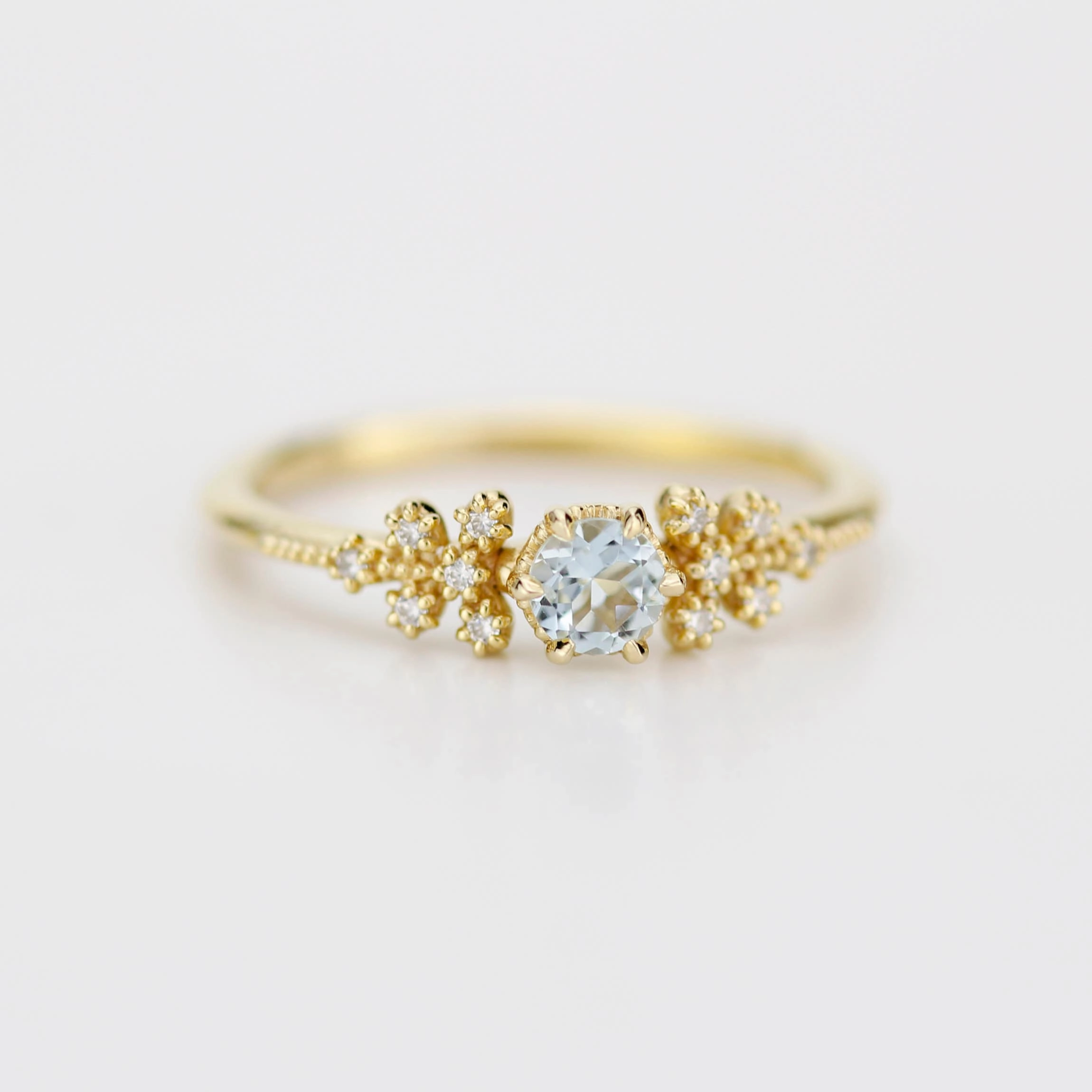 Round aquamarine and diamond ring, vintage style aquamarine ring, round engagement ring