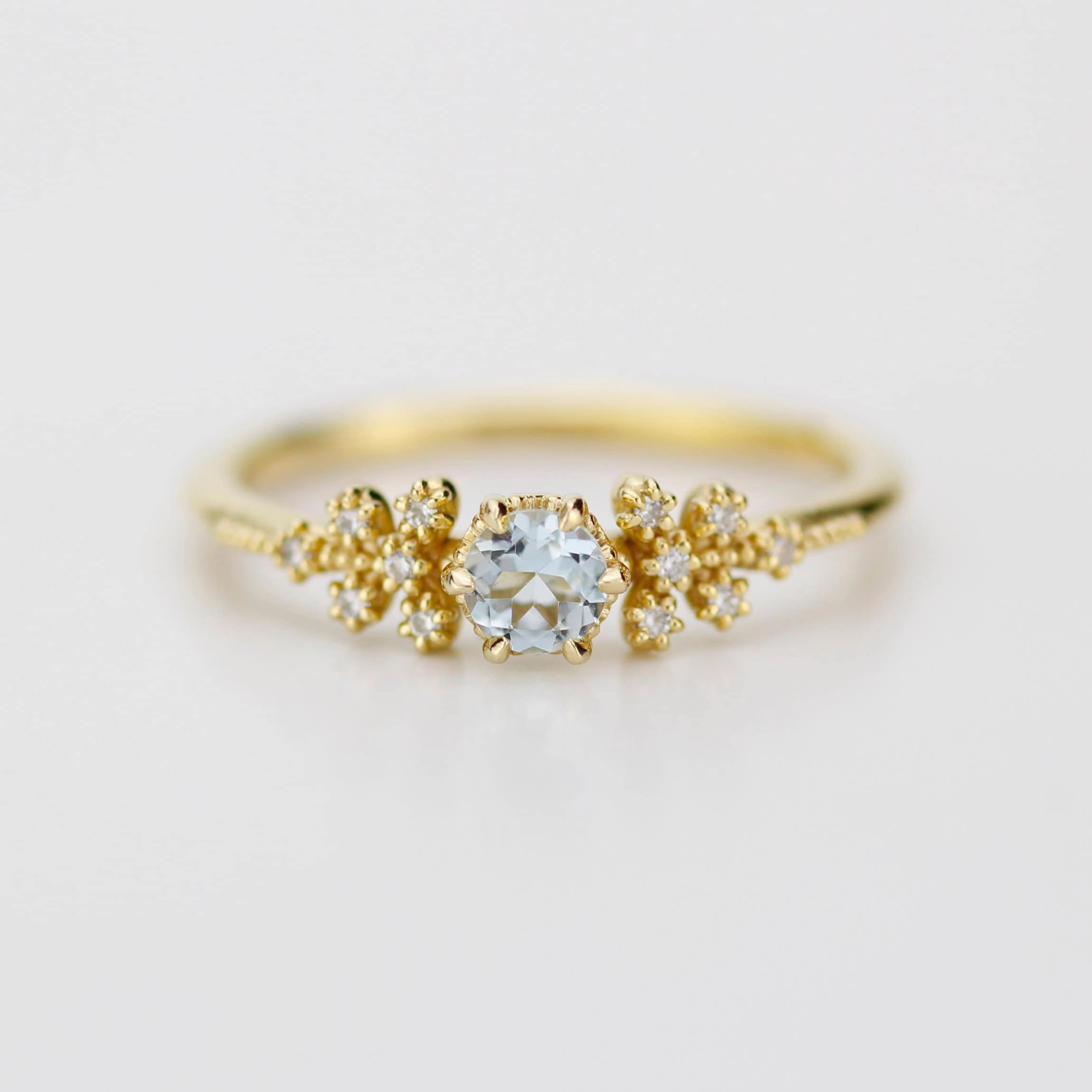 Round aquamarine and diamond ring, vintage style aquamarine ring, round engagement ring