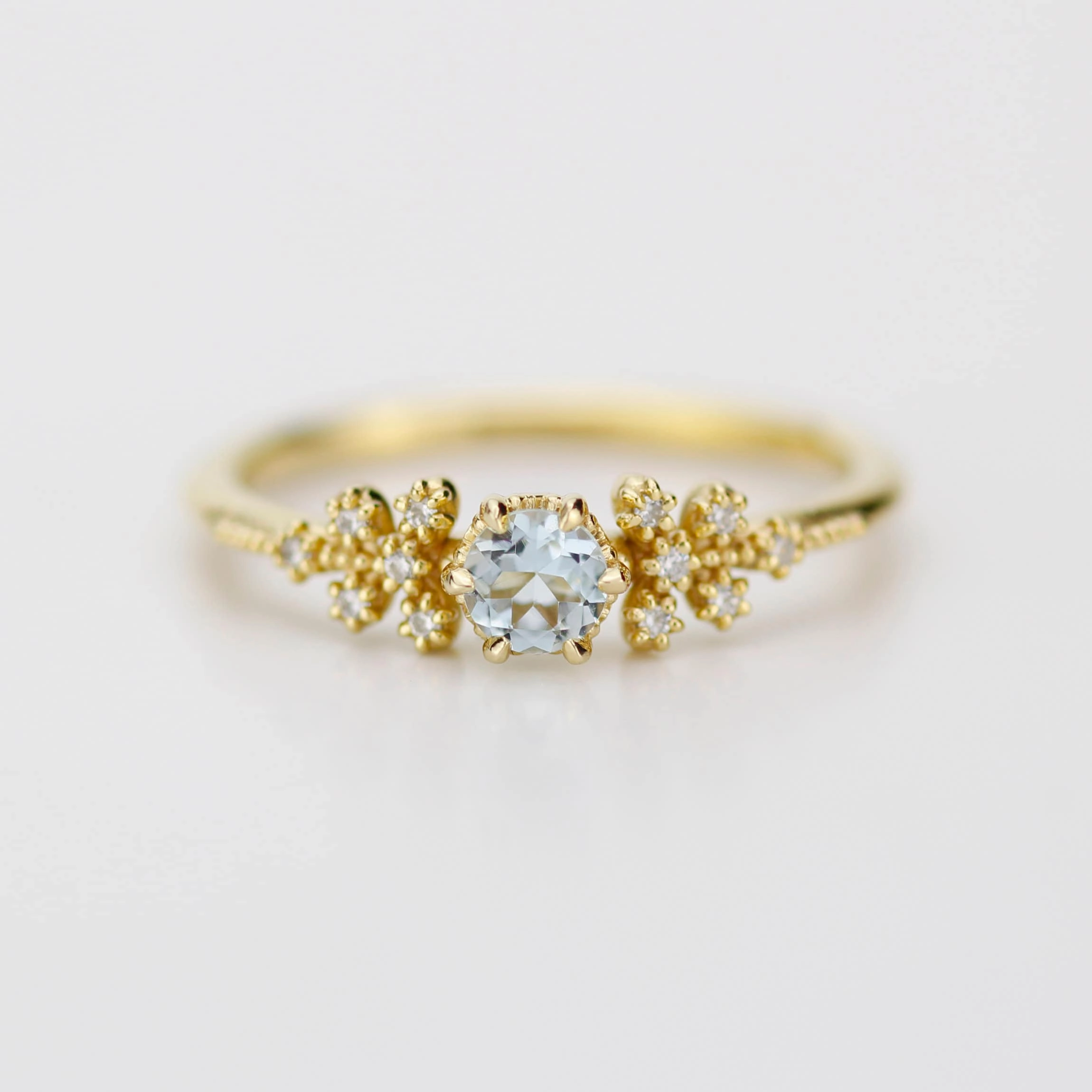 Round aquamarine and diamond ring, vintage style aquamarine ring, round engagement ring