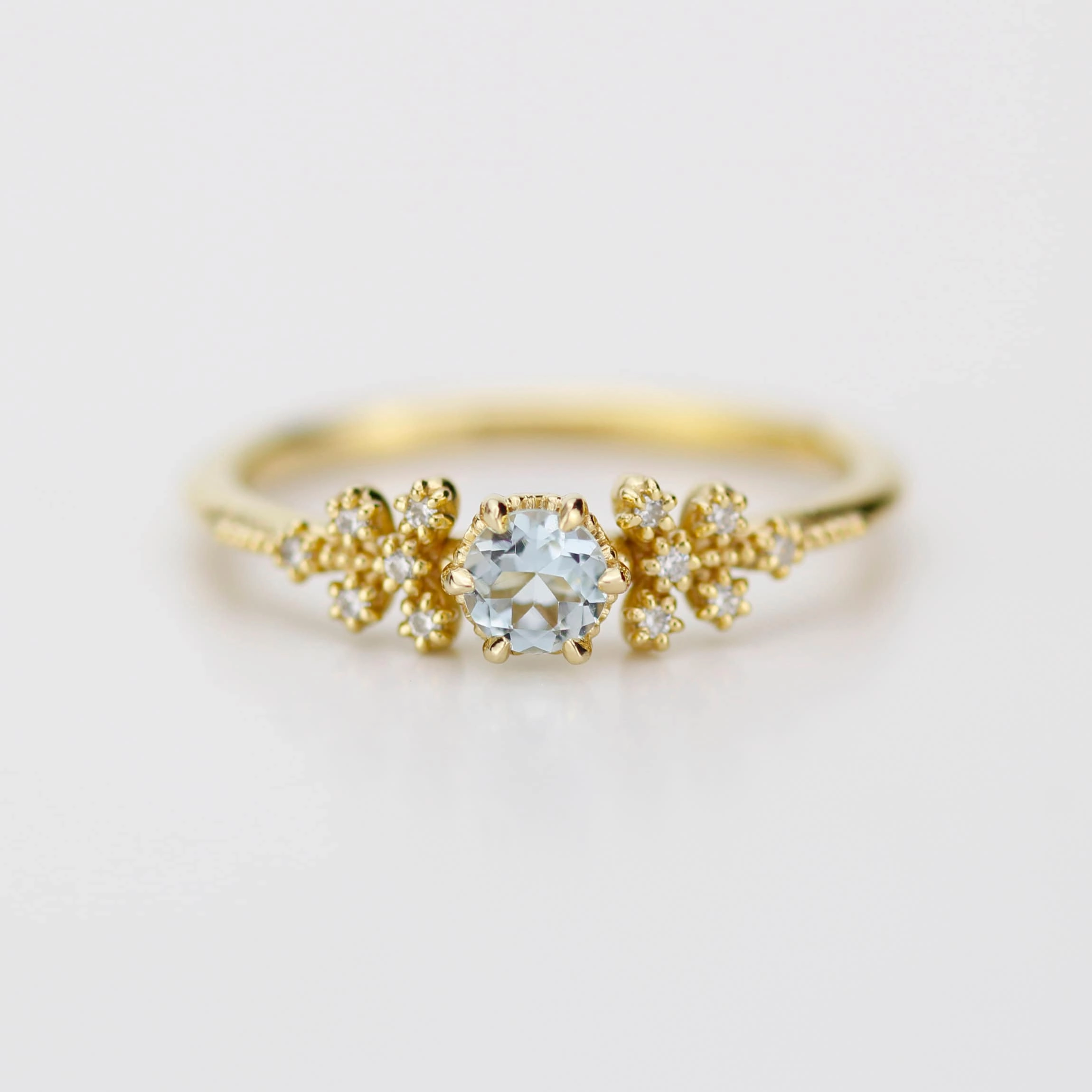 Round aquamarine and diamond ring, vintage style aquamarine ring, round engagement ring