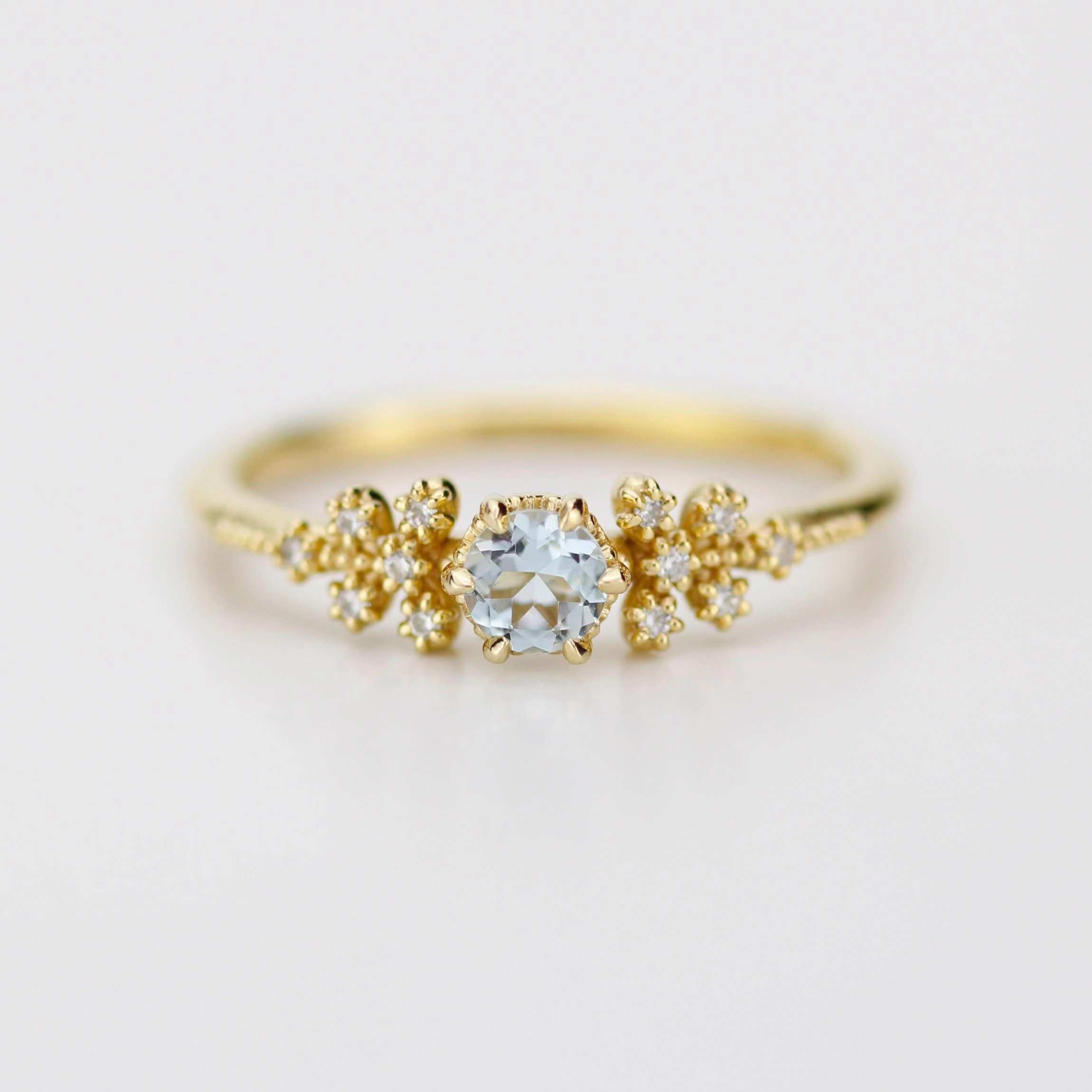 Round aquamarine and diamond ring, vintage style aquamarine ring, round engagement ring