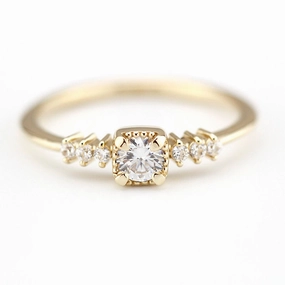 Round diamond in square setting engagement ring | cluster diamond engagement ring simple