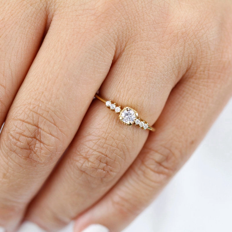 Round diamond in square setting engagement ring | cluster diamond engagement ring simple