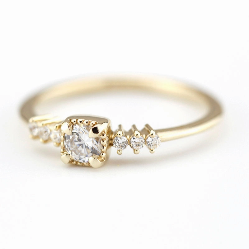 Round diamond in square setting engagement ring | cluster diamond engagement ring simple