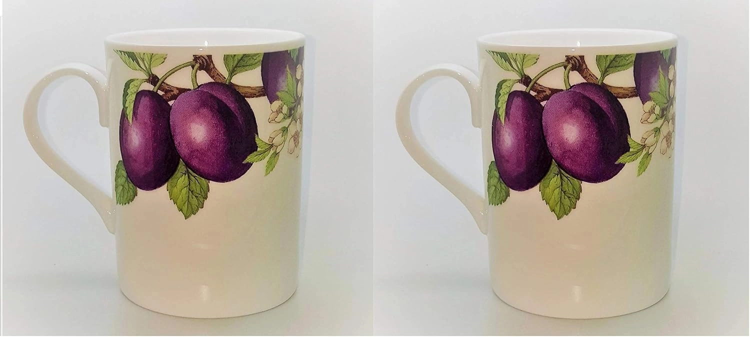 Roy Kirkham Traditional Ceramic Plum Fruit Tree Lucy Mugs in White (Set of 6)