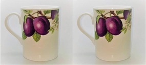 Roy Kirkham Traditional Ceramic Plum Fruit Tree Lucy Mugs in White (Set of 6)