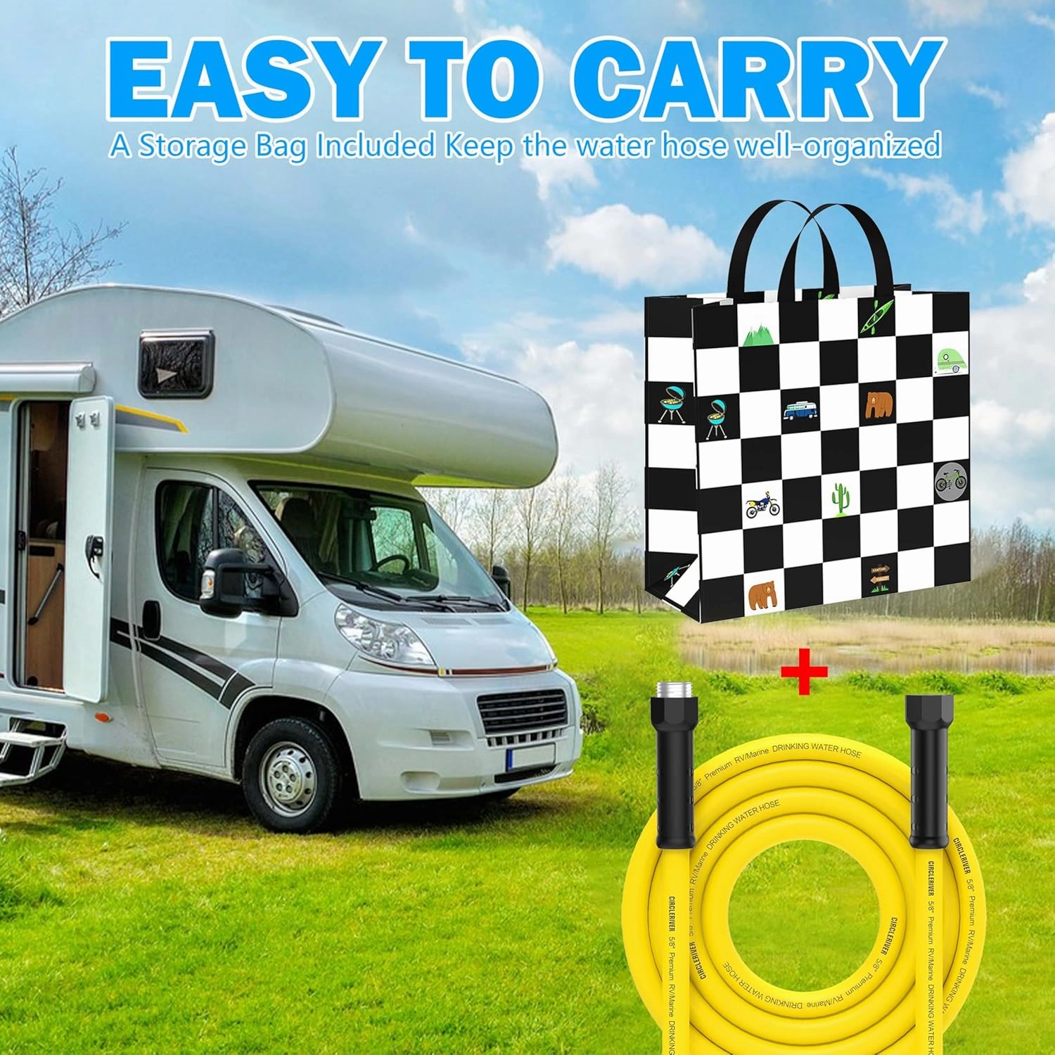 RV Drinking Water Hose 50FT with Storage Bag, 5/8" Premium Fresh Water Hose for RV, Camping, Marine, Trailer and Truck, BPA Free, Anti-Kink and Leak-Free, Drinking Water Safe